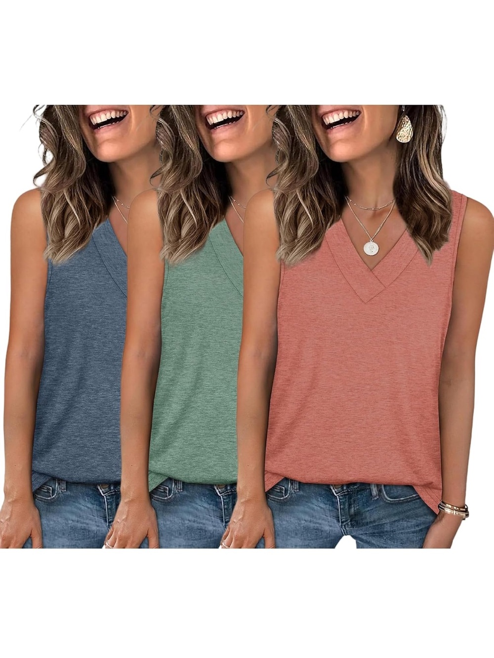 EyMuse 3 Pack Women's V Neck Tank Tops Summer Casual Sleeveless Basic Tee Shirts